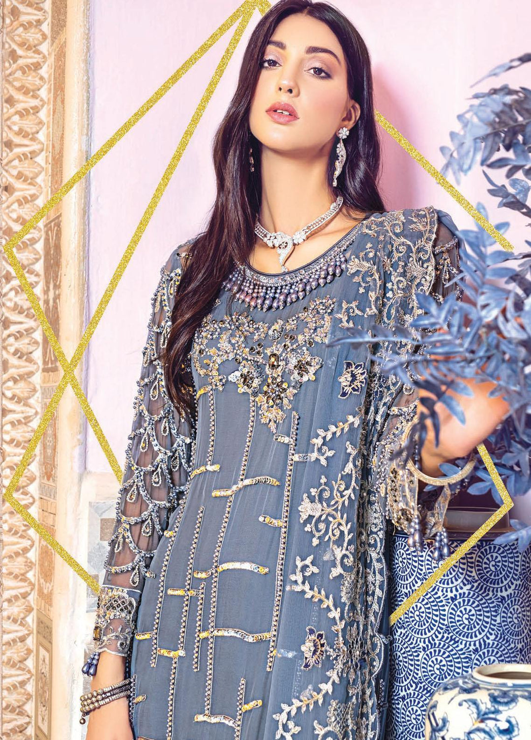 Zebtan Embroidered Chiffon Suits Unstitched 3 Piece ZBT21BZ ZQ-01 - Luxury Bridal Collection