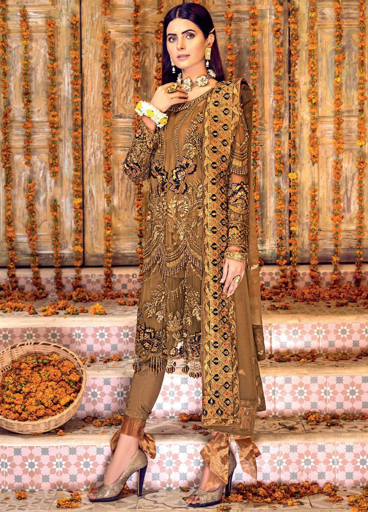 Zebtan Embroidered Chiffon Suits Unstitched 3 Piece ZBT21BZ ZQ-02 - Luxury Bridal Collection