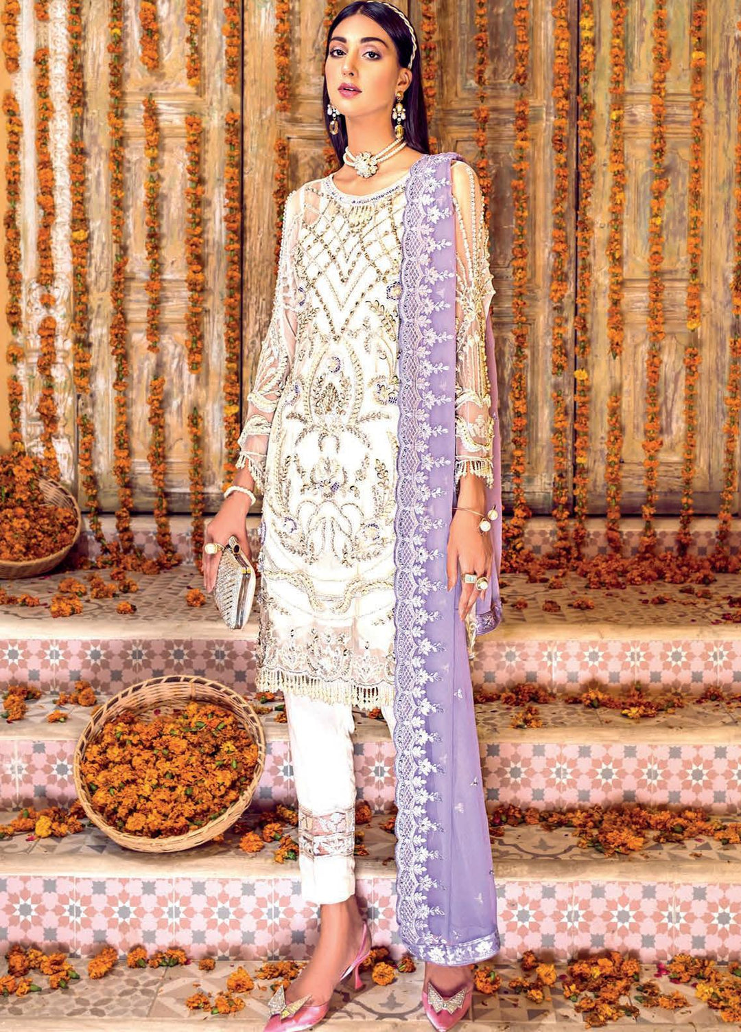 Zebtan Embroidered Chiffon Suits Unstitched 3 Piece ZBT21BZ ZQ-03 - Luxury Bridal Collection