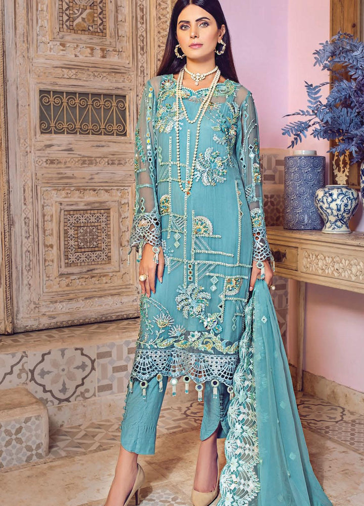 Zebtan Embroidered Chiffon Suits Unstitched 3 Piece ZBT21BZ ZQ-07 - Luxury Bridal Collection