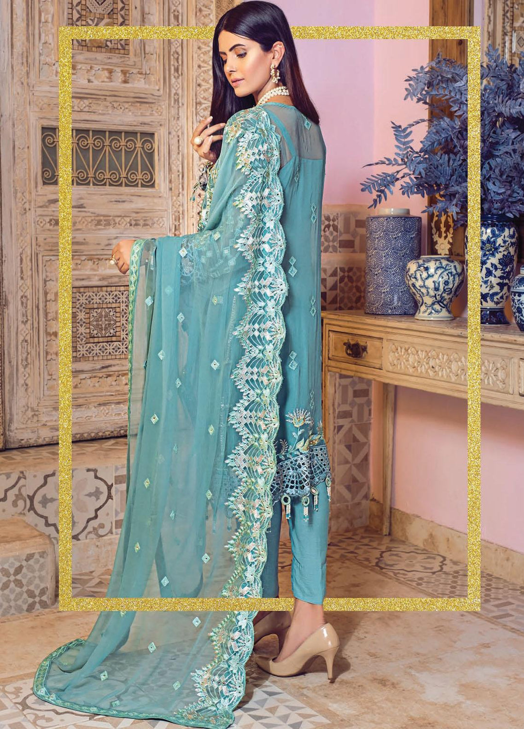 Zebtan Embroidered Chiffon Suits Unstitched 3 Piece ZBT21BZ ZQ-07 - Luxury Bridal Collection
