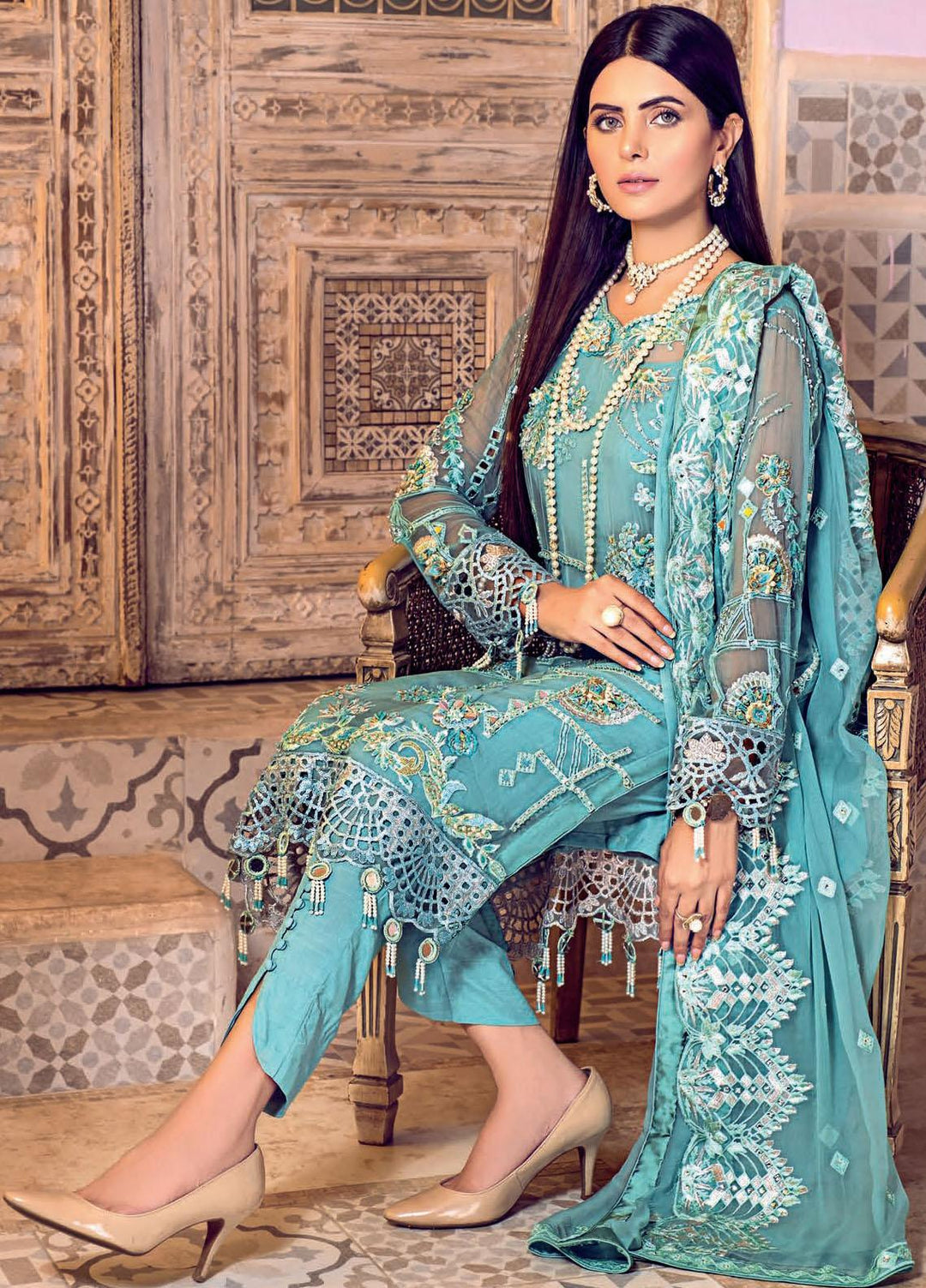 Zebtan Embroidered Chiffon Suits Unstitched 3 Piece ZBT21BZ ZQ-07 - Luxury Bridal Collection