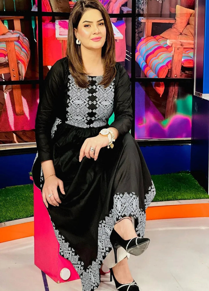 Zeek Store Pret Printed Linen Kurti Black Silver