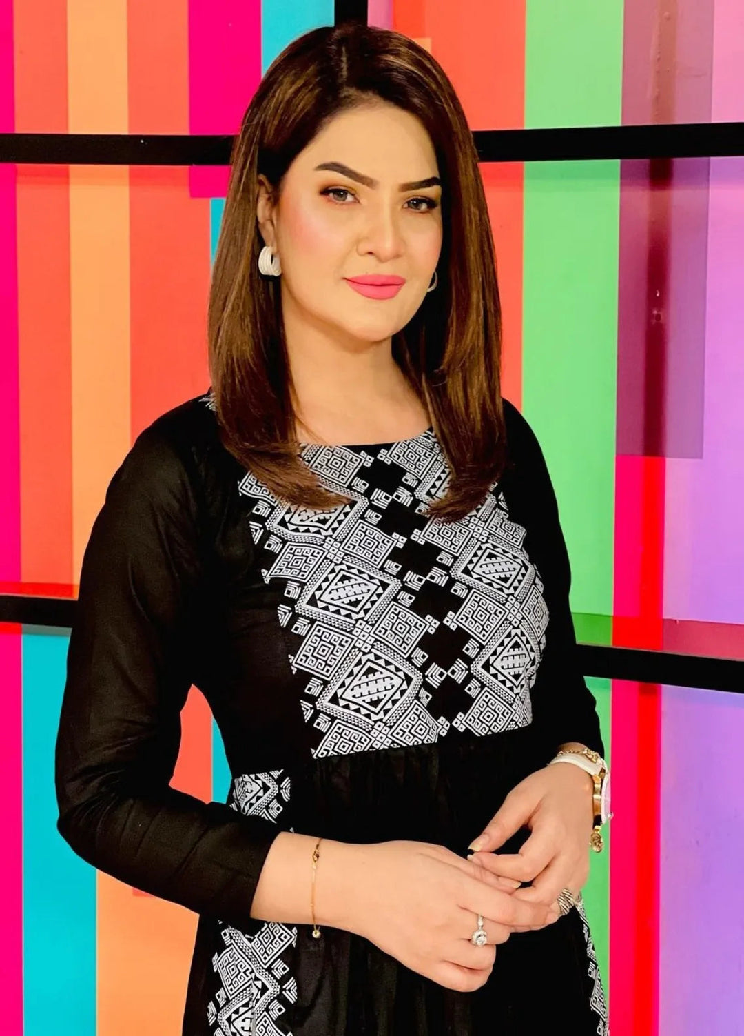 Zeek Store Pret Printed Linen Kurti Black Silver