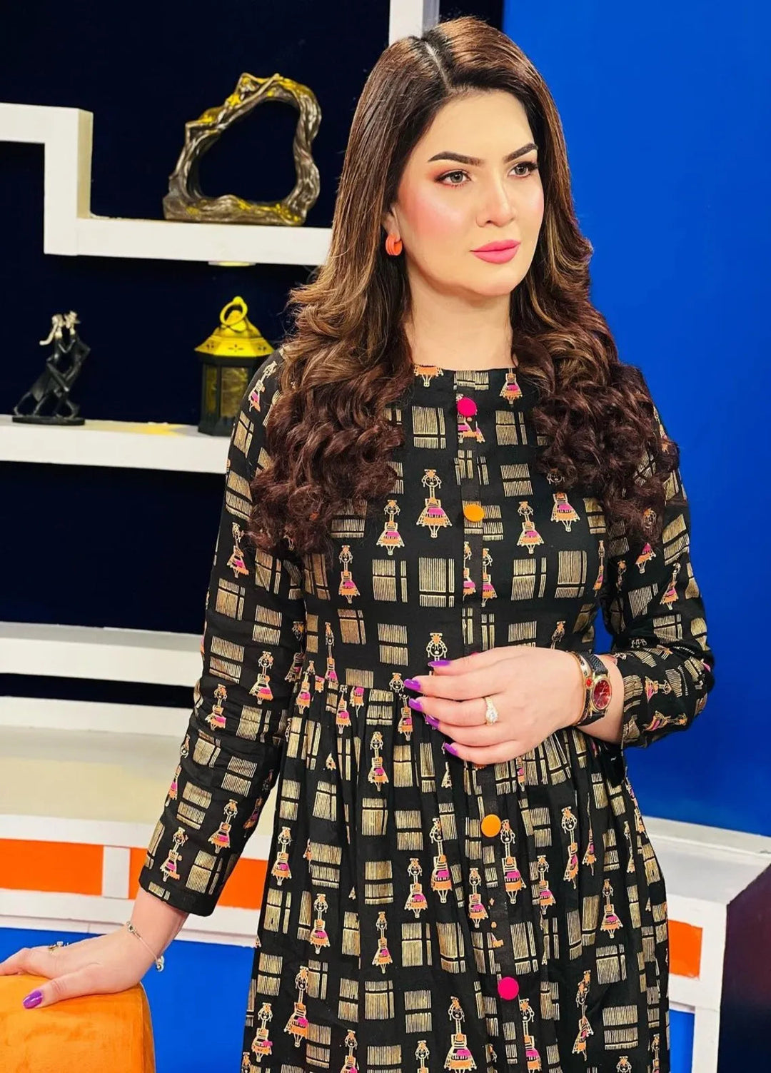 Zeek Store Pret Printed Linen Maxi Black Empire Dress