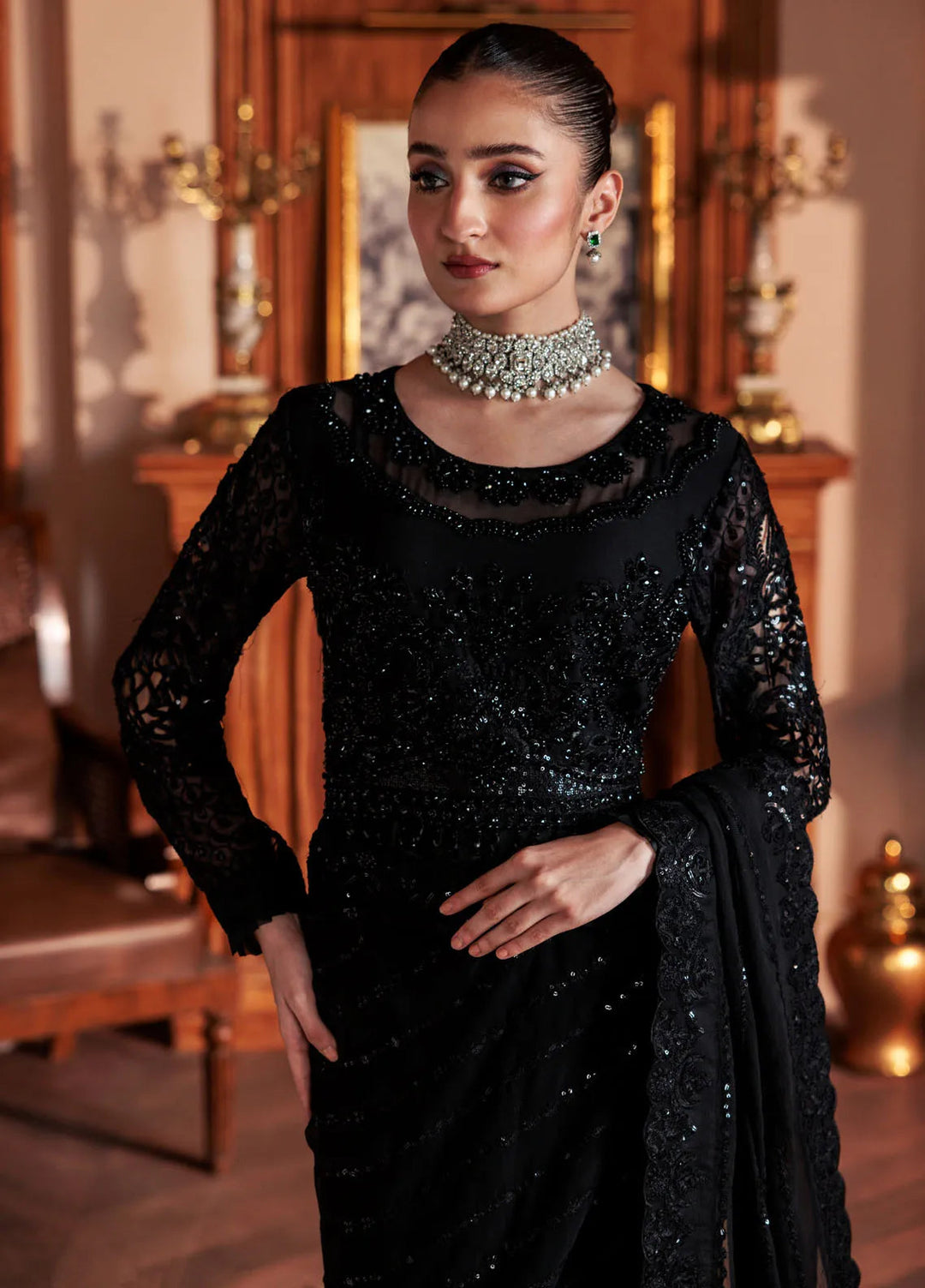 Zeenat by Zebtan Embroidered Chiffon Unstitched Saree ZBT24Z ZN 09 Nagina - Formals Collection