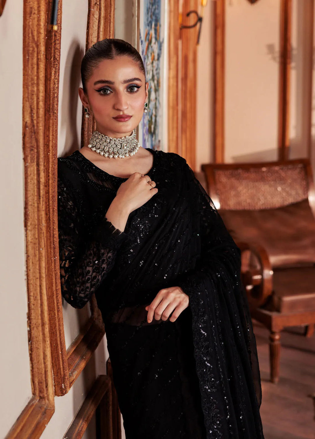 Zeenat by Zebtan Embroidered Chiffon Unstitched Saree ZBT24Z ZN 09 Nagina - Formals Collection