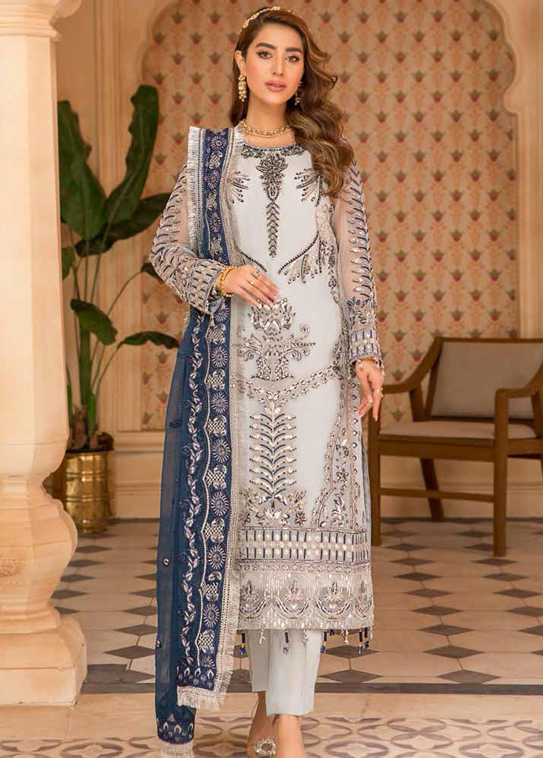 Zeenat by Zebtan Embroidered Organza Suits Unstitched 3 Piece ZBT22-Z11 ZN-03 - Luxury Collection