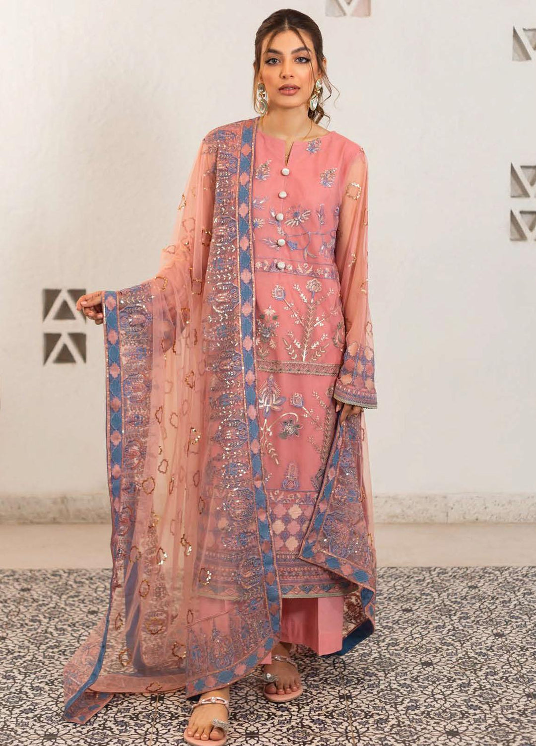 Zellbury Embroidered Net Suits Unstitched 3 Piece ZB22UL WULC22E30284 - Luxury Collection