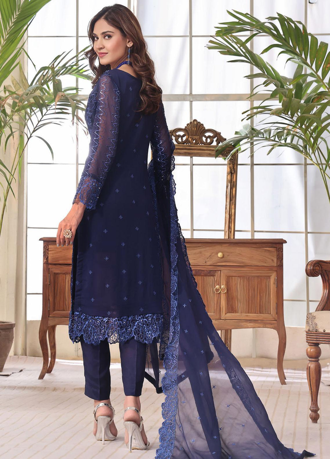 Zenia By Fine Tex Embroidered Chiffon Suits Unstitched 4 Piece FNT23ZC ZC-02 - Festive Collection