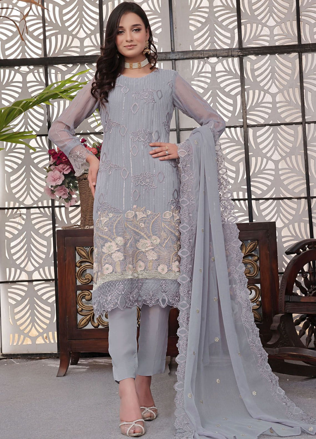 Zenia By Fine Tex Embroidered Chiffon Suit Unstitched 4 Piece FNT24Z ZC-02 - Formals Collection