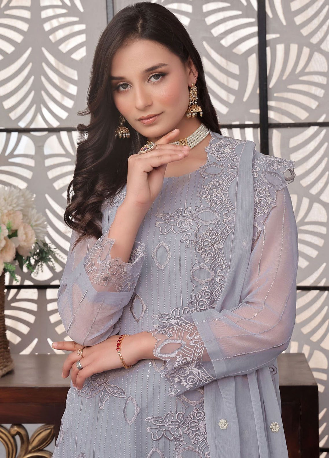 Zenia By Fine Tex Embroidered Chiffon Suit Unstitched 4 Piece FNT24Z ZC-02 - Formals Collection