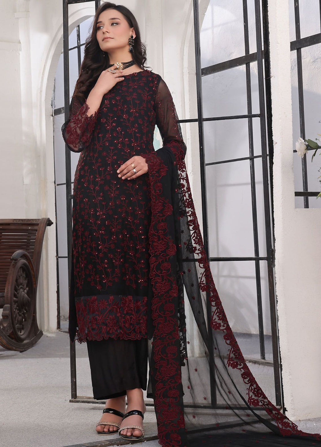 Zenia By Fine Tex Embroidered Chiffon Suit Unstitched 4 Piece FNT24Z ZC-04 - Formals Collection