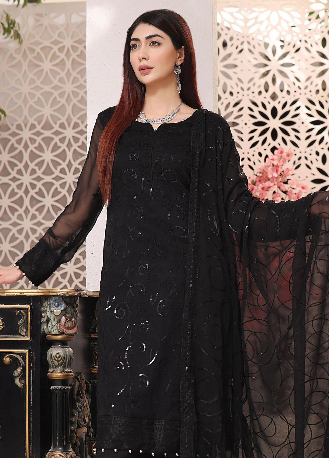 Zenia By Fine Tex Embroidered Chiffon Suits Unstitched 4 Piece FNT23Z ZC-04 - Formal Collection