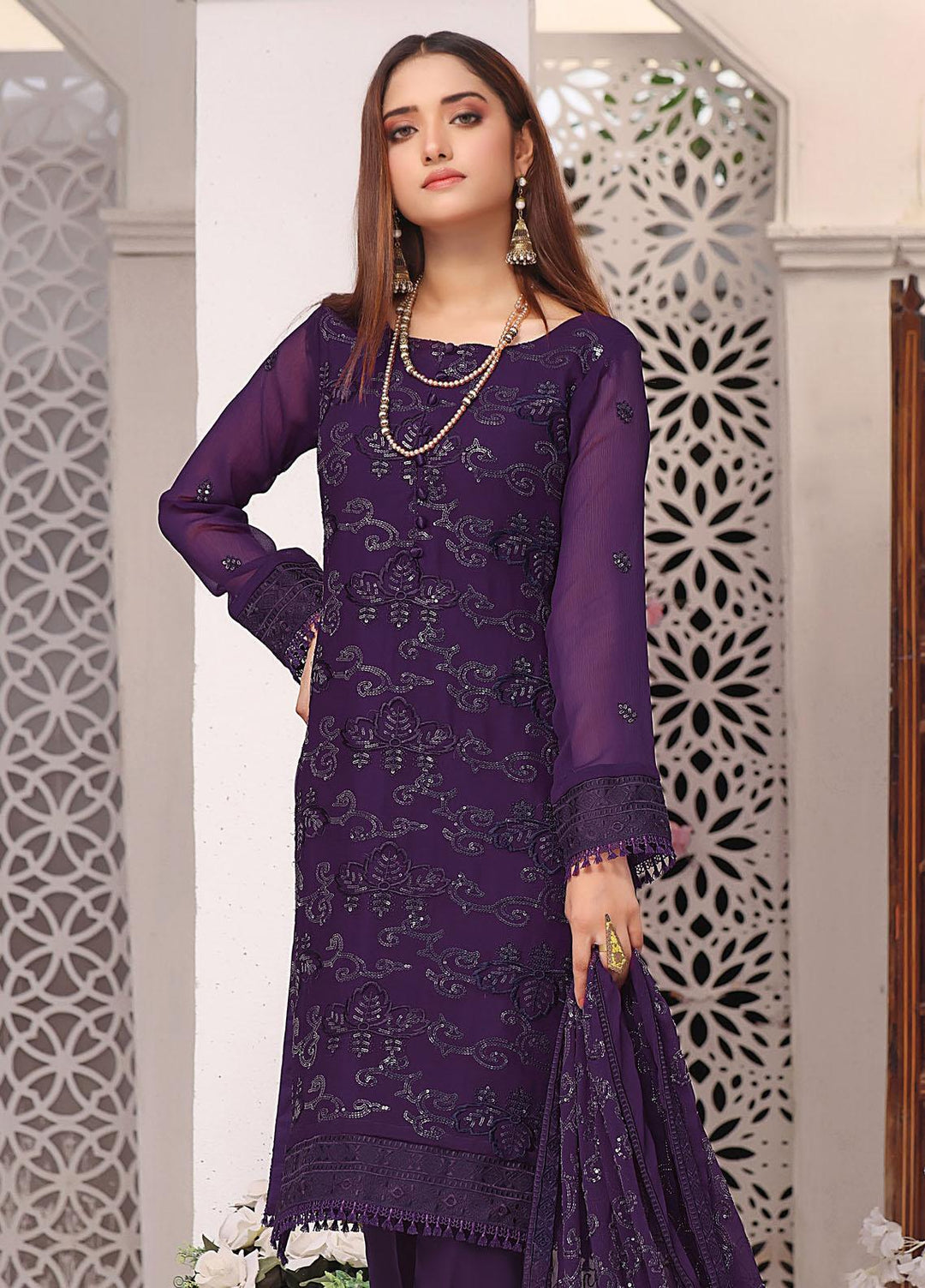 Zenia By Fine Tex Embroidered Chiffon Suits Unstitched 4 Piece FNT23Z ZC-06 - Formal Collection