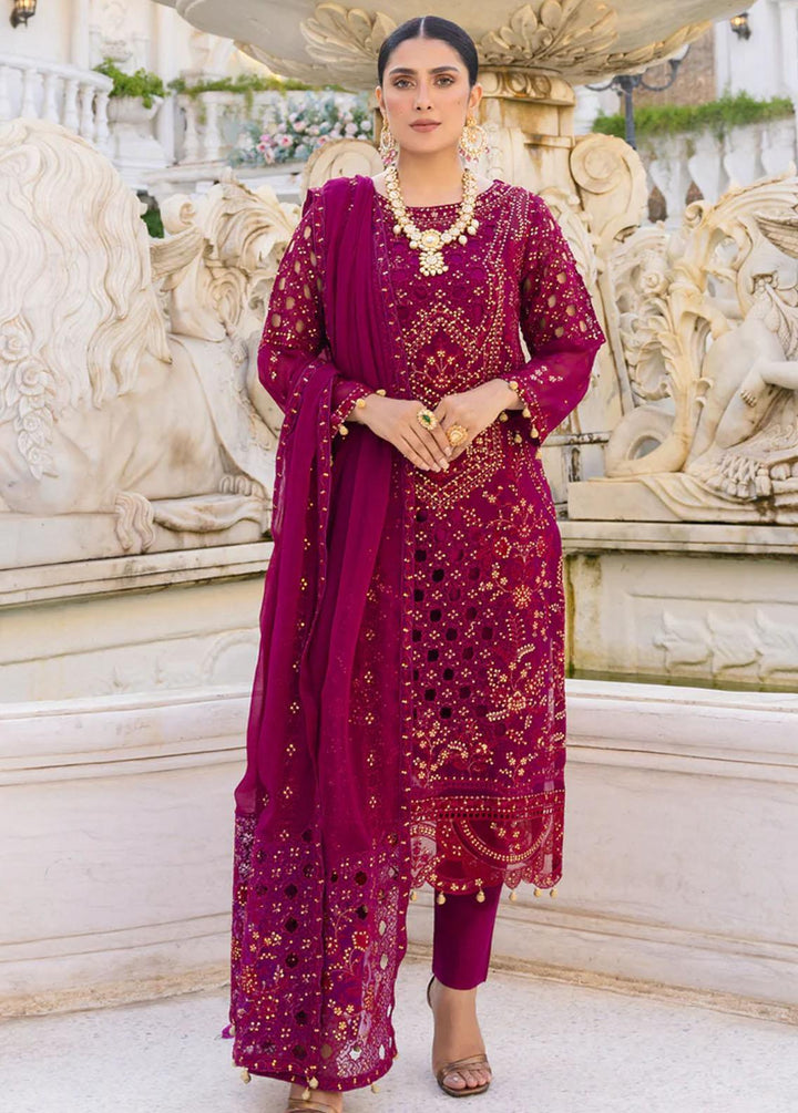 Zimal By Emaan Adeel Embroidered Chiffon Suits Unstitched 3 Piece EA23Z ZM-01 Mushq - Luxury Collection