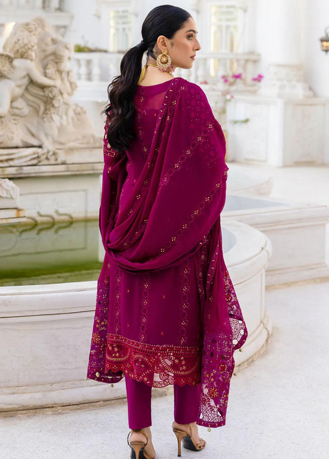 Zimal By Emaan Adeel Embroidered Chiffon Suits Unstitched 3 Piece EA23Z ZM-01 Mushq - Luxury Collection