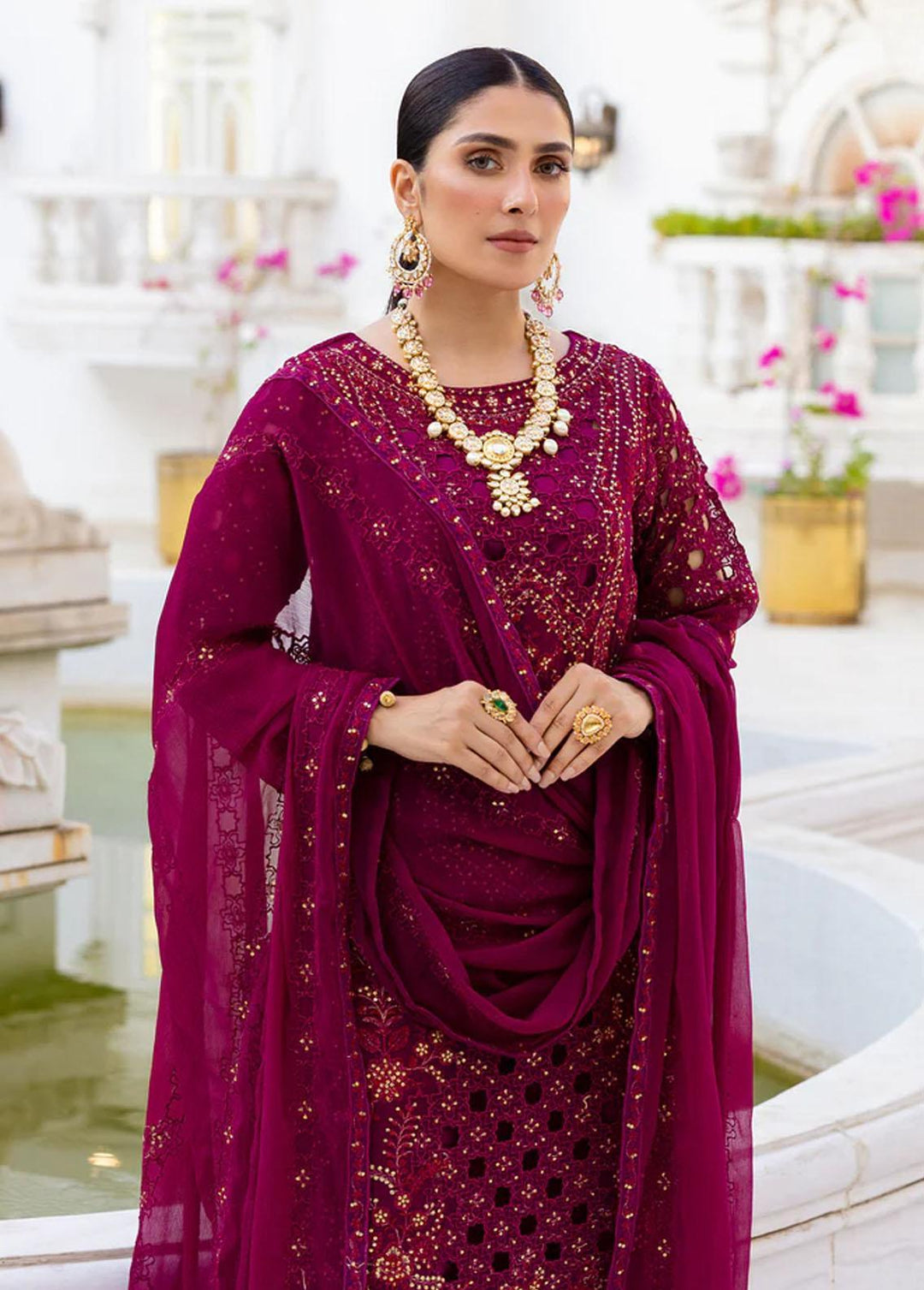 Zimal By Emaan Adeel Embroidered Chiffon Suits Unstitched 3 Piece EA23Z ZM-01 Mushq - Luxury Collection