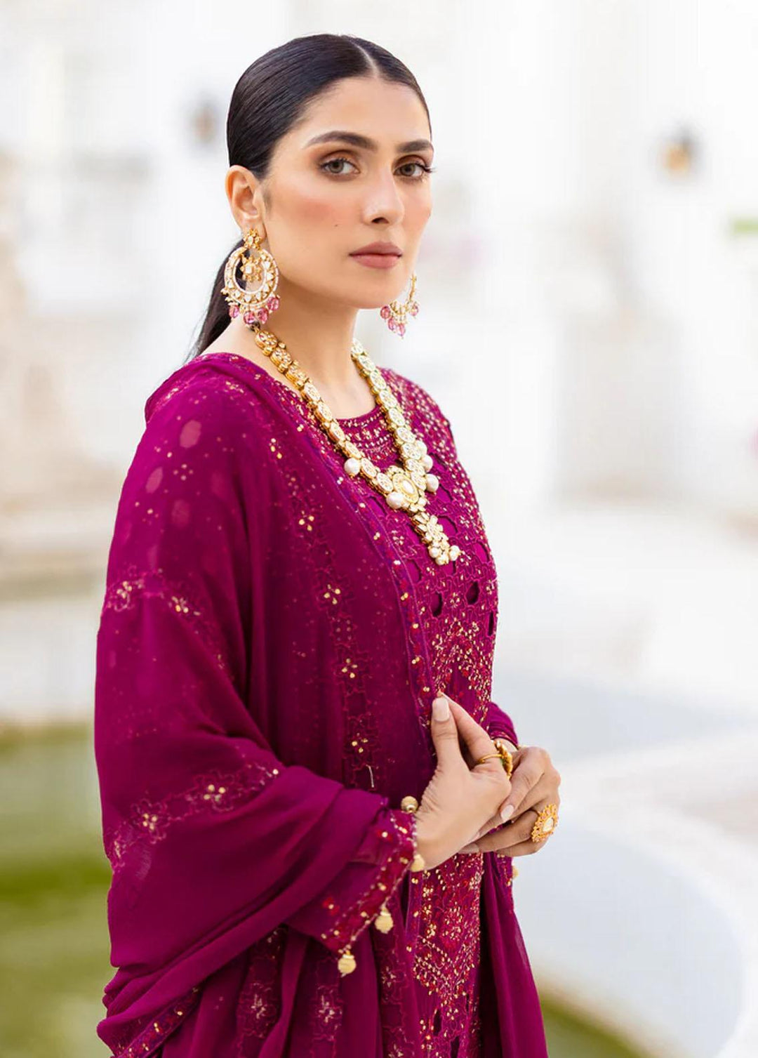 Zimal By Emaan Adeel Embroidered Chiffon Suits Unstitched 3 Piece EA23Z ZM-01 Mushq - Luxury Collection