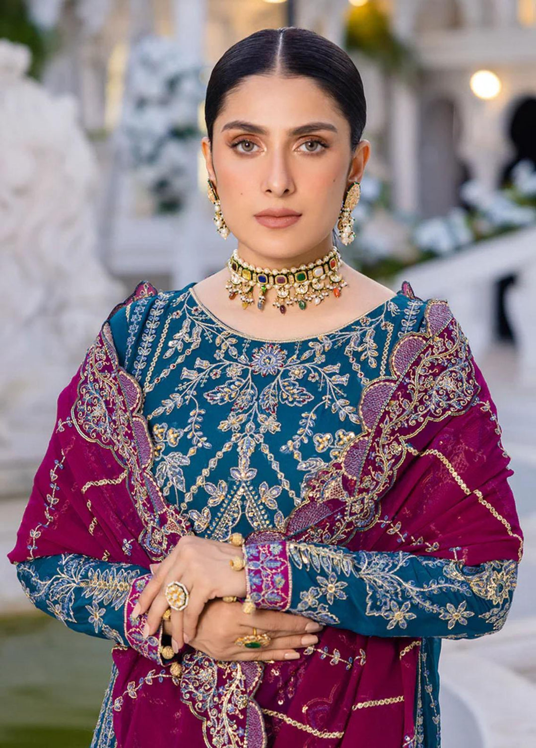 Zimal By Emaan Adeel Embroidered Chiffon Suits Unstitched 3 Piece EA23Z ZM-06 Rumesah - Luxury Collection