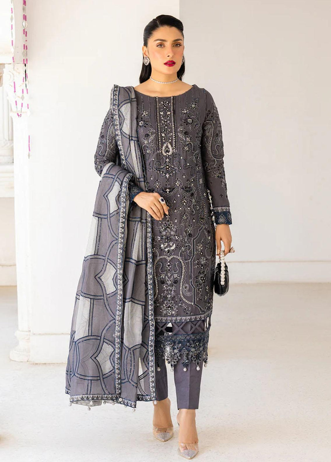 Zimal By Emaan Adeel Embroidered Chiffon Suits Unstitched 3 Piece EA23Z ZM-08 Zeba - Luxury Collection