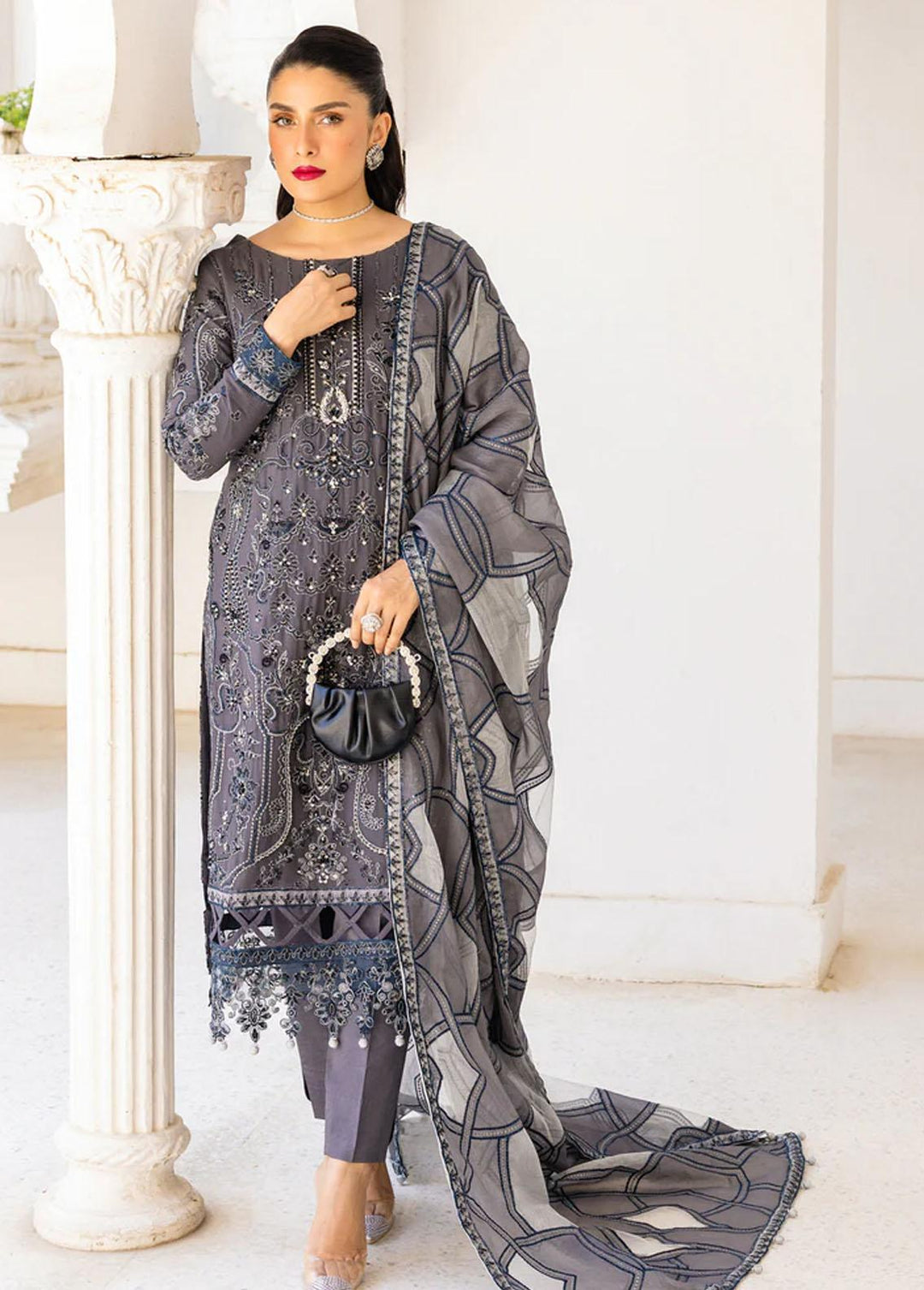 Zimal By Emaan Adeel Embroidered Chiffon Suits Unstitched 3 Piece EA23Z ZM-08 Zeba - Luxury Collection