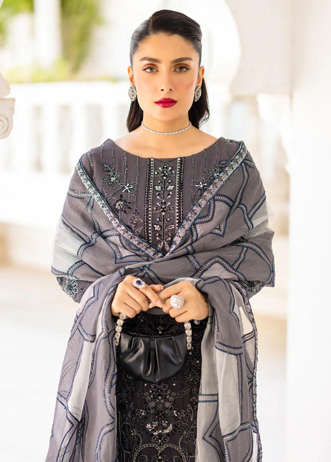 Zimal By Emaan Adeel Embroidered Chiffon Suits Unstitched 3 Piece EA23Z ZM-08 Zeba - Luxury Collection