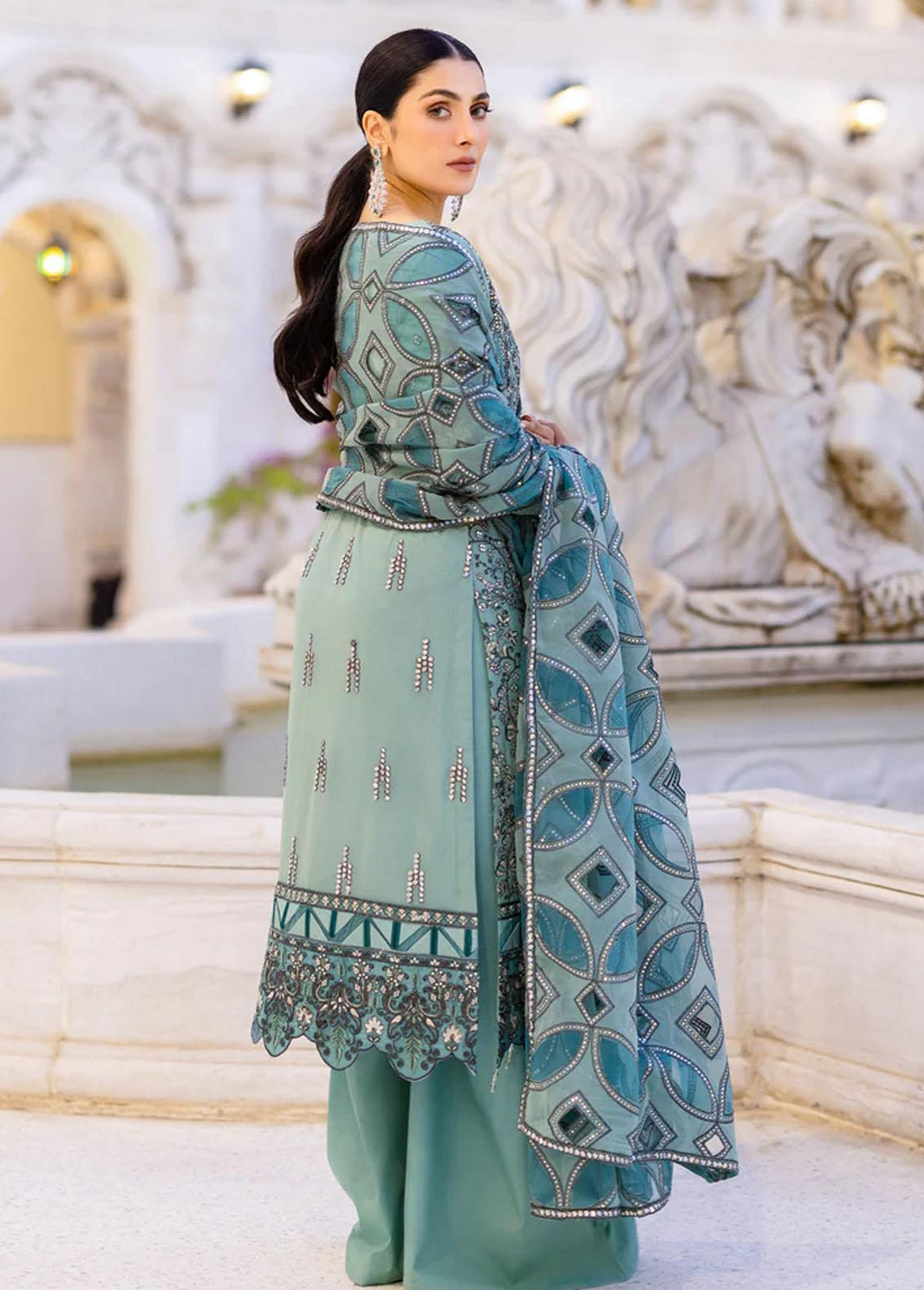 Zimal By Emaan Adeel Embroidered Chiffon Suits Unstitched 3 Piece EA23Z ZM-10 Rangreza - Luxury Collection
