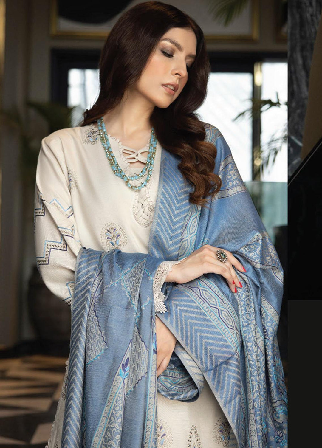 Zimal By Humdum Embroidered Wool Suits Unstitched 3 Piece HD23ZM D-02 - Winter Collection