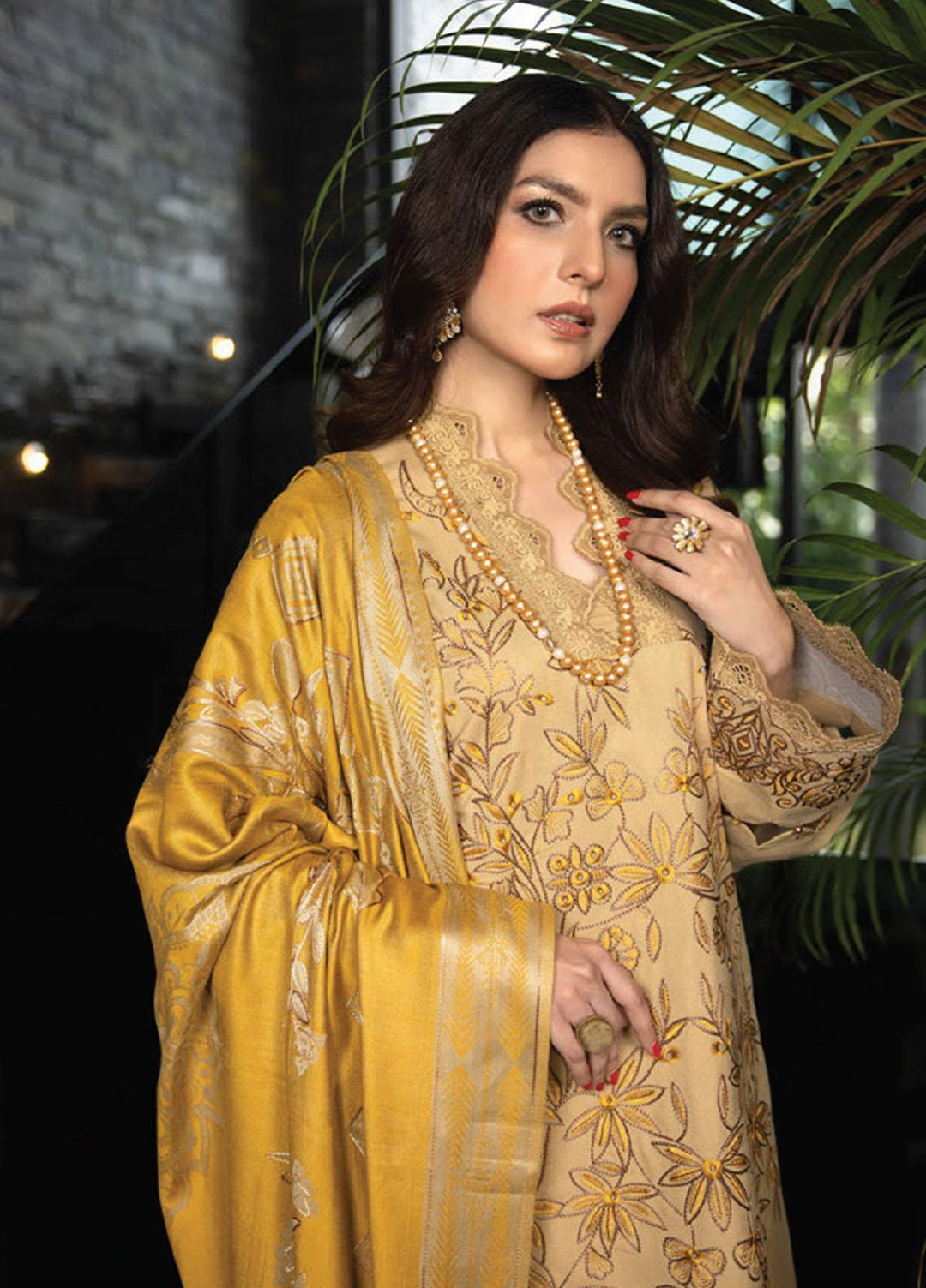 Zimal By Humdum Embroidered Wool Suits Unstitched 3 Piece HD23ZM D-04 - Winter Collection