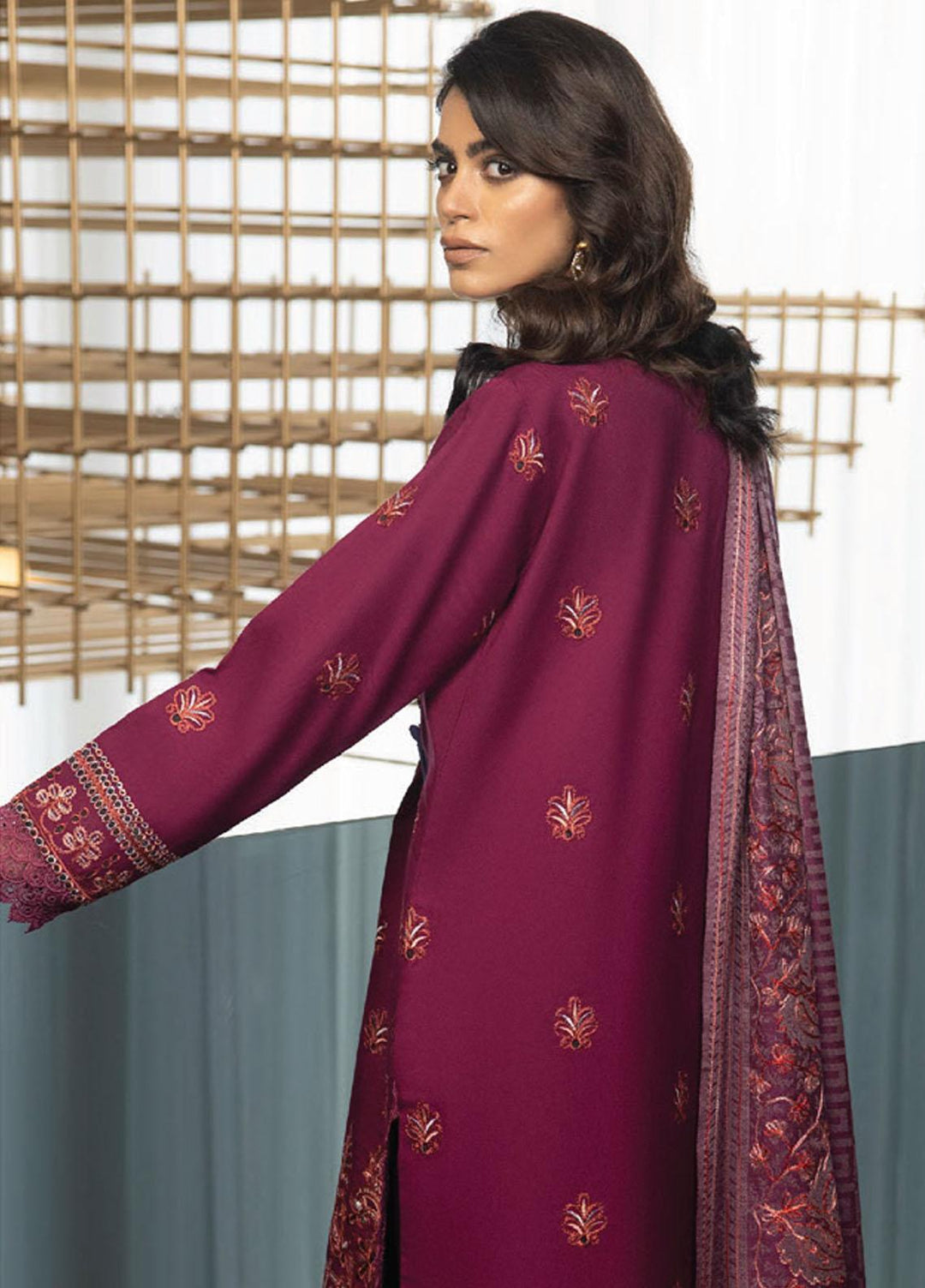 Zimal By Humdum Embroidered Wool Suits Unstitched 3 Piece HD23ZM D-05 - Winter Collection