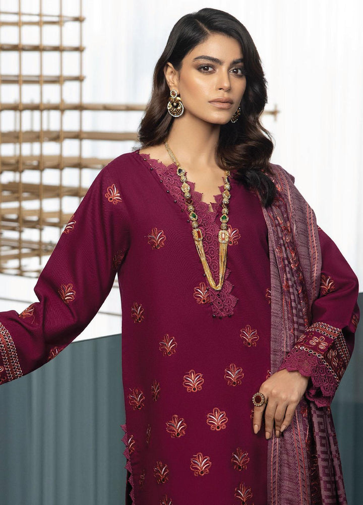 Zimal By Humdum Embroidered Wool Suits Unstitched 3 Piece HD23ZM D-05 - Winter Collection