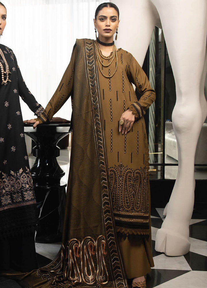 Zimal By Humdum Embroidered Wool Suits Unstitched 3 Piece HD23ZM D-06 - Winter Collection