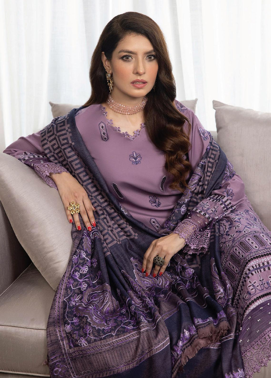 Zimal By Humdum Embroidered Wool Suits Unstitched 3 Piece HD23ZM D-07 - Winter Collection