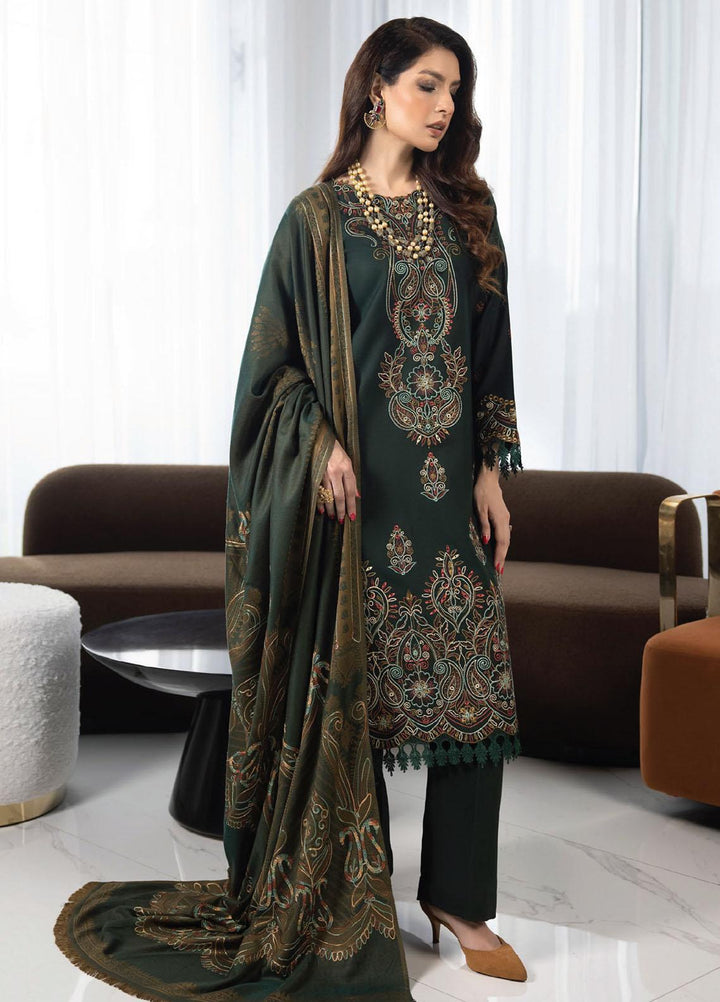 Zimal By Humdum Embroidered Wool Suits Unstitched 3 Piece HD23ZM D-08 - Winter Collection