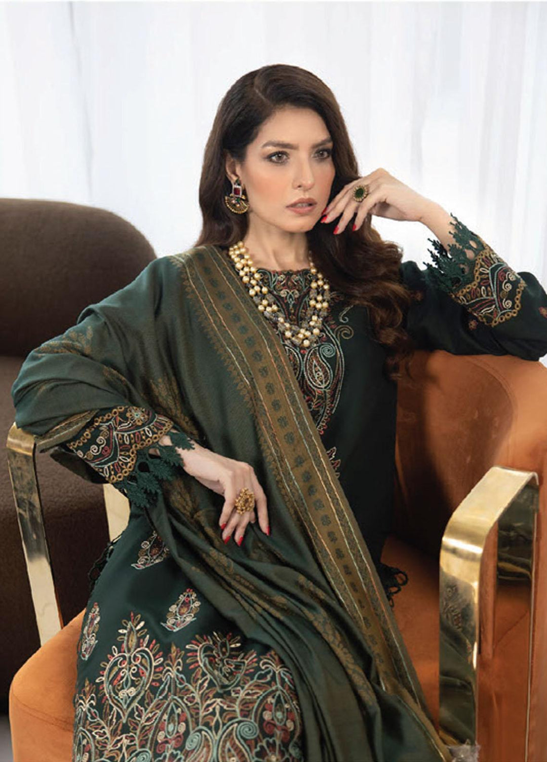 Zimal By Humdum Embroidered Wool Suits Unstitched 3 Piece HD23ZM D-08 - Winter Collection