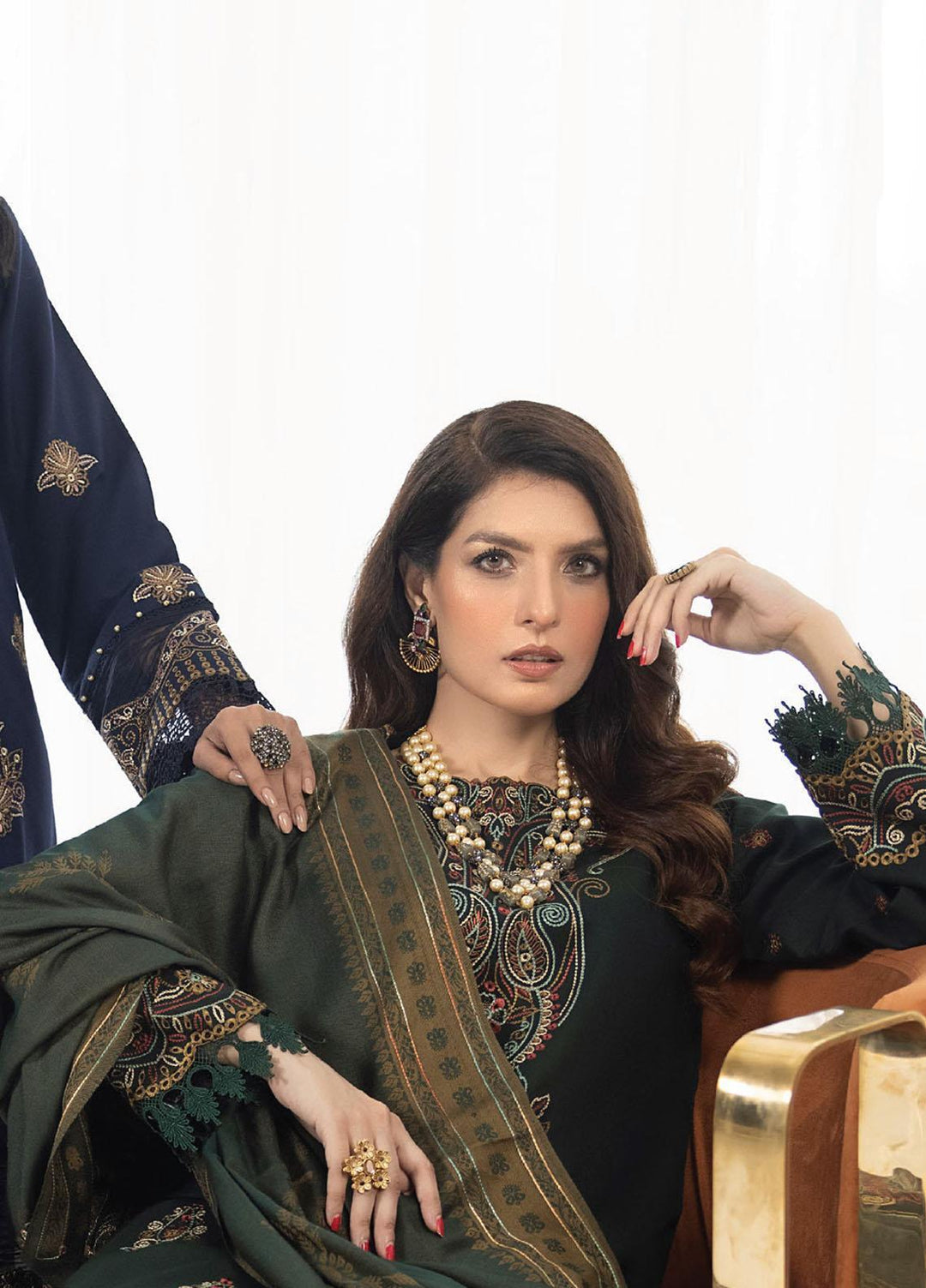 Zimal By Humdum Embroidered Wool Suits Unstitched 3 Piece HD23ZM D-08 - Winter Collection