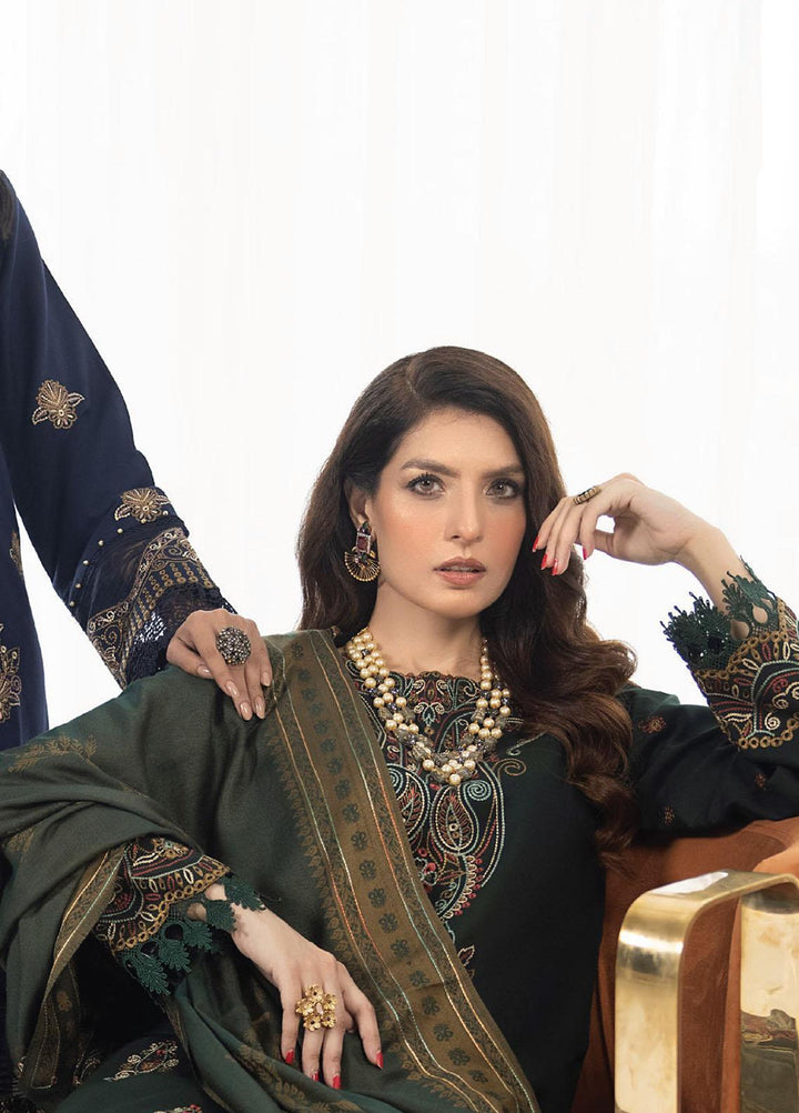 Zimal By Humdum Embroidered Wool Suits Unstitched 3 Piece HD23ZM D-08 - Winter Collection