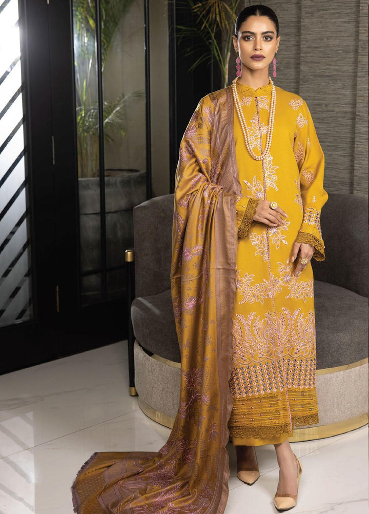 Zimal By Humdum Embroidered Wool Suits Unstitched 3 Piece HD23ZM D-09 - Winter Collection