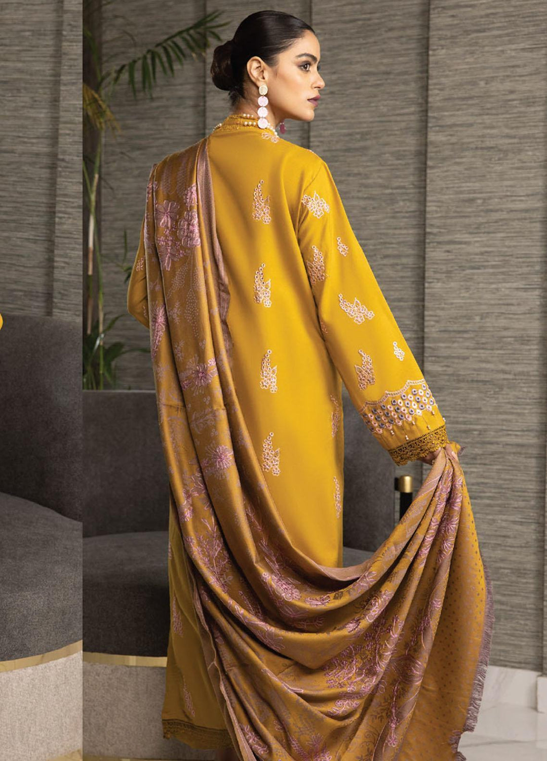 Zimal By Humdum Embroidered Wool Suits Unstitched 3 Piece HD23ZM D-09 - Winter Collection