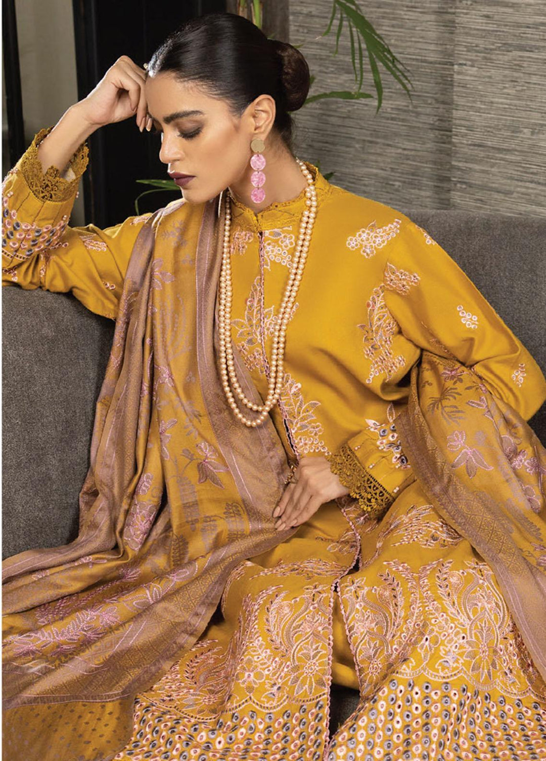 Zimal By Humdum Embroidered Wool Suits Unstitched 3 Piece HD23ZM D-09 - Winter Collection