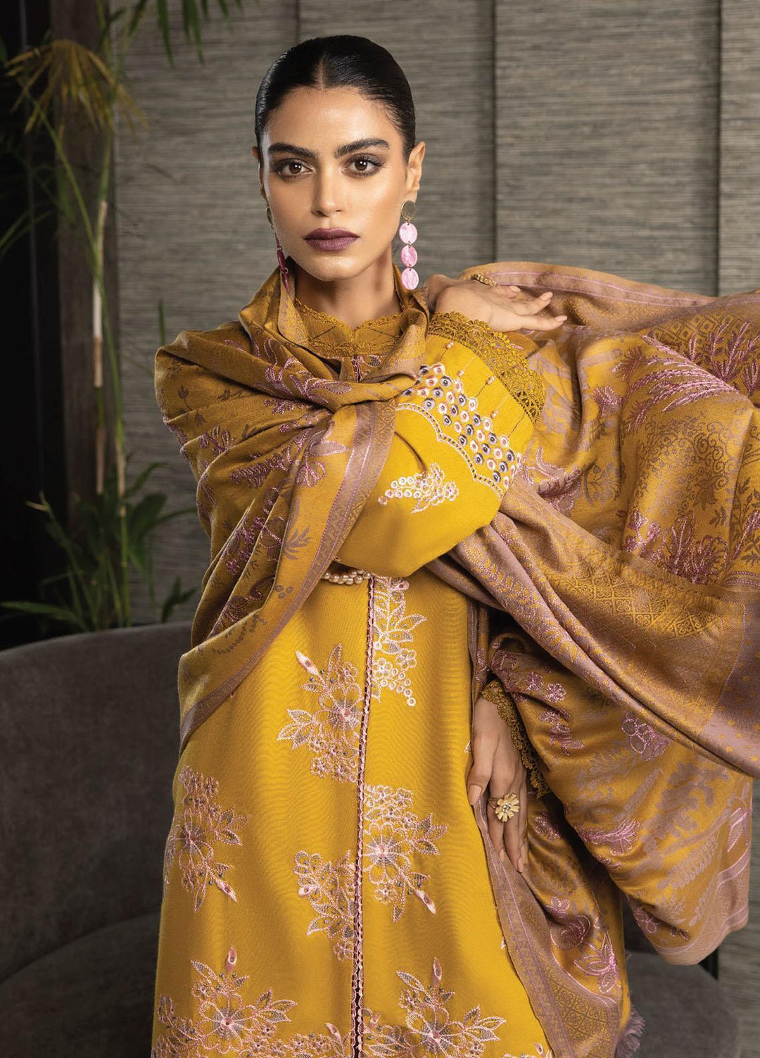 Zimal By Humdum Embroidered Wool Suits Unstitched 3 Piece HD23ZM D-09 - Winter Collection