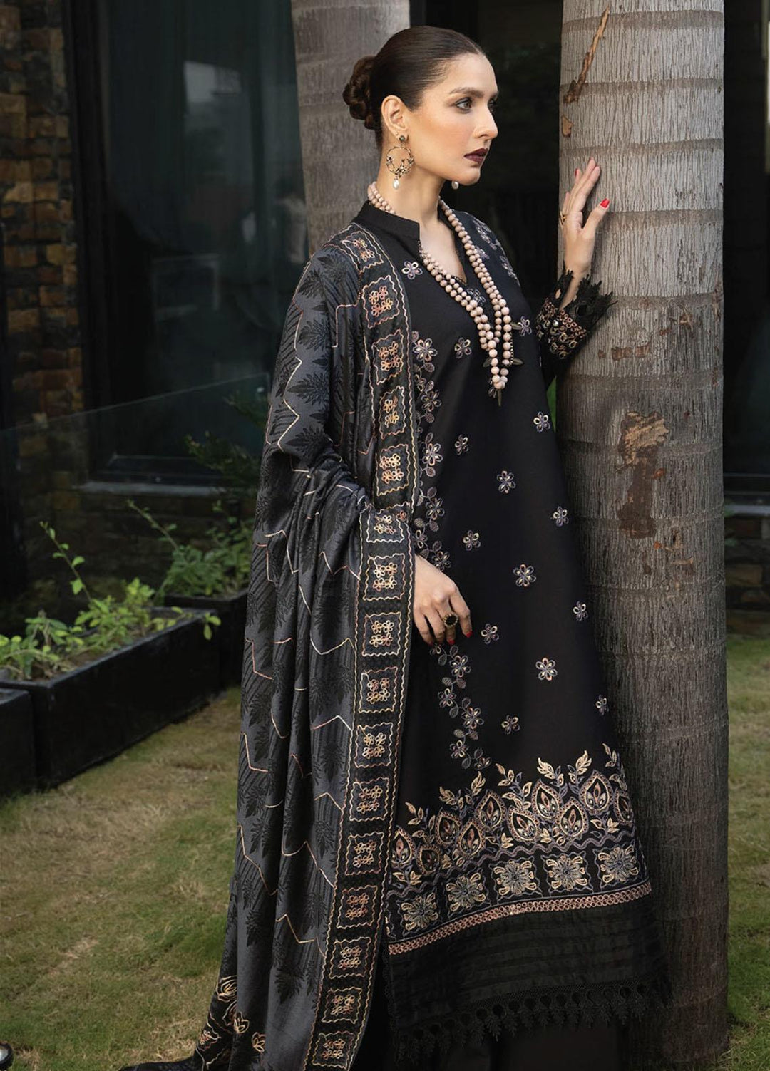 Zimal By Humdum Embroidered Wool Suits Unstitched 3 Piece HD23ZM D-10 - Winter Collection