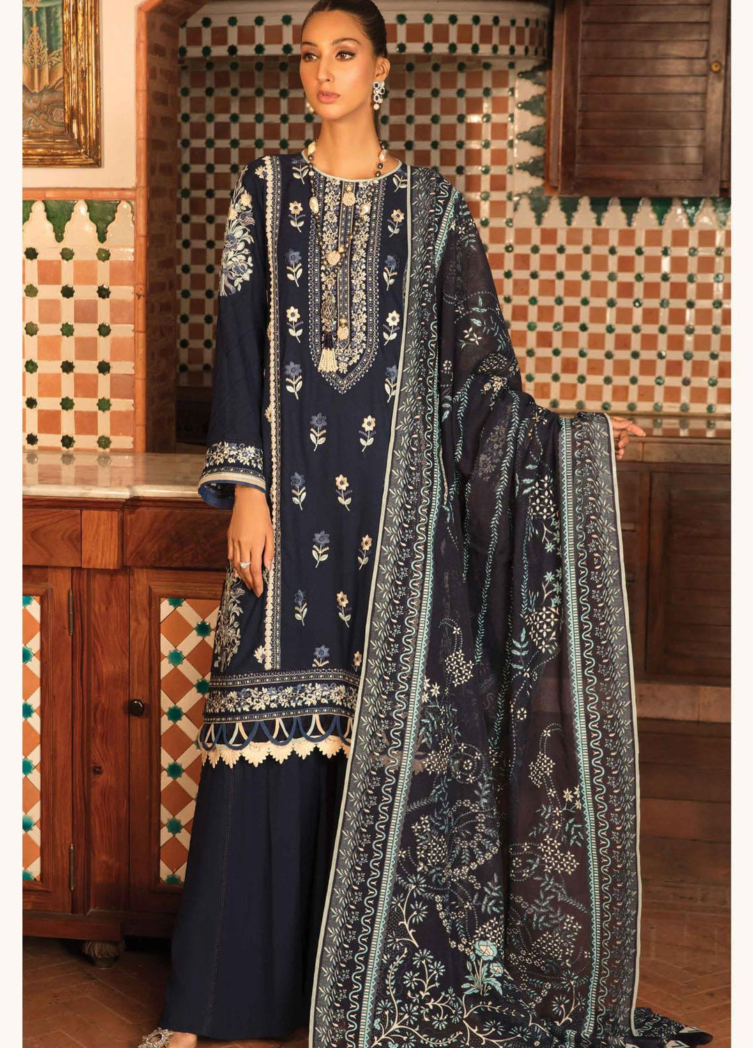 Zinnia by Rang Rasiya Embroidered Dobby Linen Suits Unstitched 3 Piece RR21ZN CHARLOTTE-12 - Winter Collection