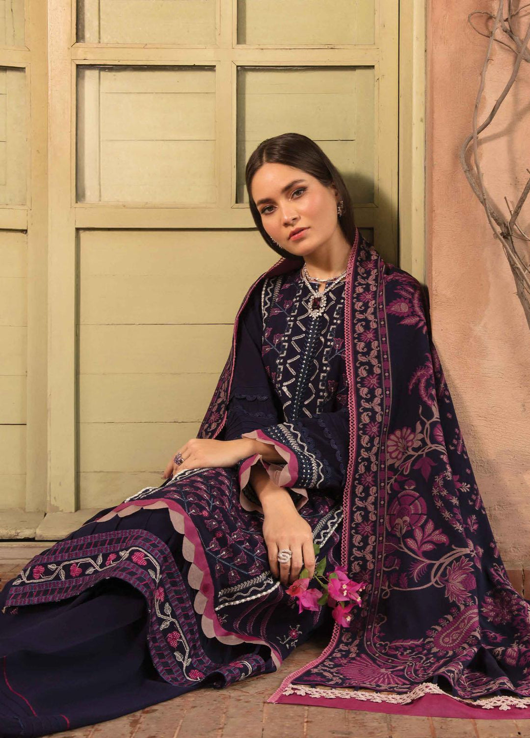 Zinnia by Rang Rasiya Embroidered Dobby Linen Suits Unstitched 3 Piece RR21ZN FAREESIA-09 - Winter Collection