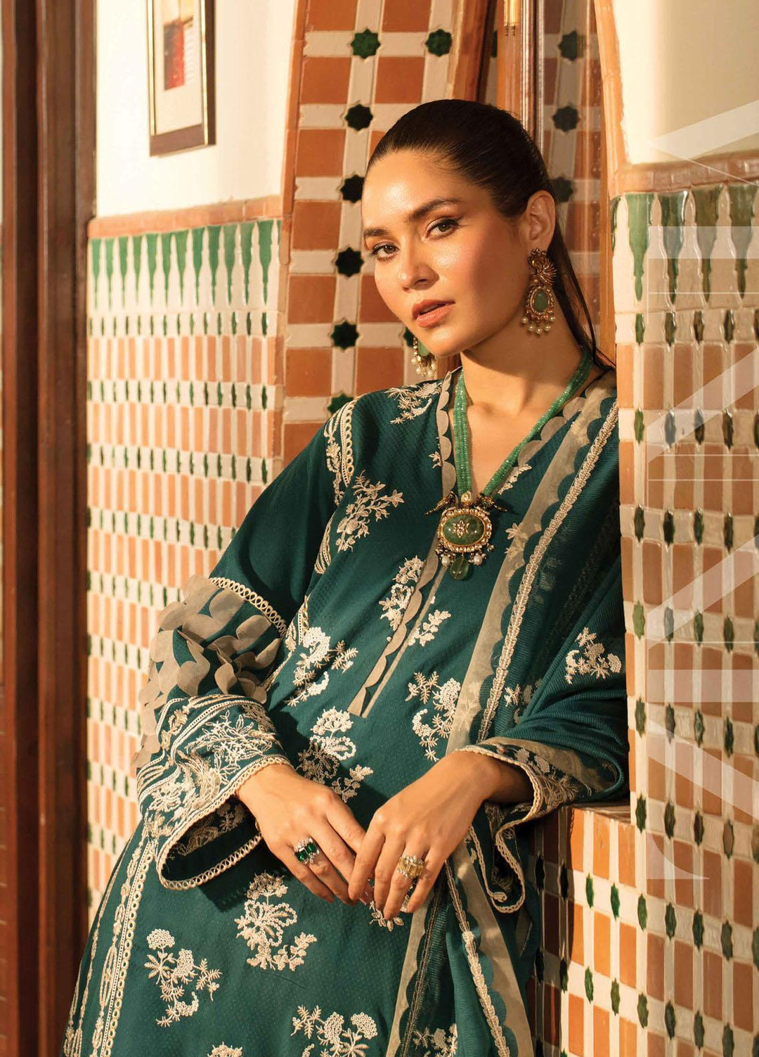 Zinnia by Rang Rasiya Embroidered Dobby Linen Suits Unstitched 3 Piece RR21ZN OCEAN TEAL-06 - Winter Collection