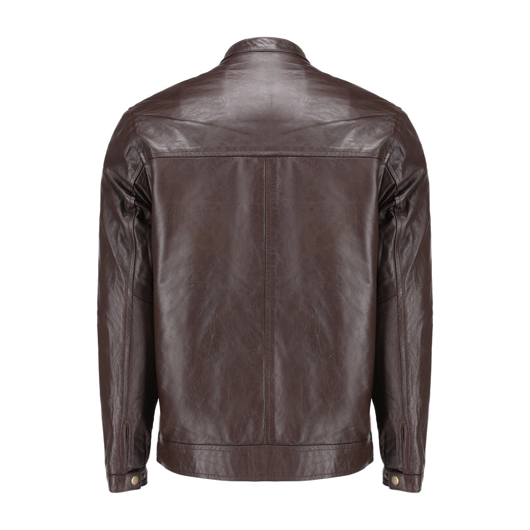 Brown Mens Pure Sheep Leather Zipper Jacket