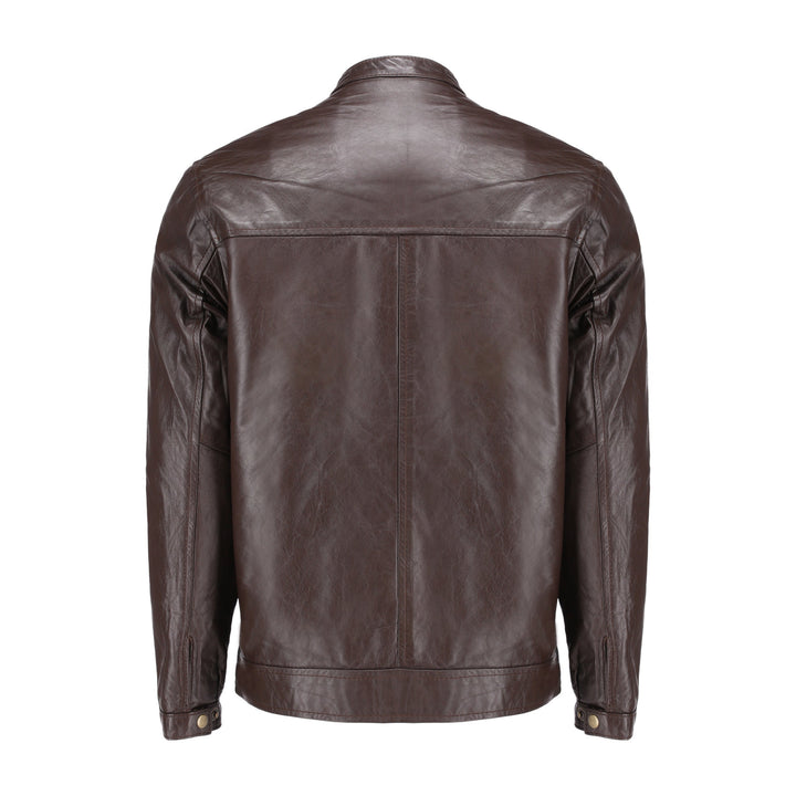 Brown Mens Pure Sheep Leather Zipper Jacket