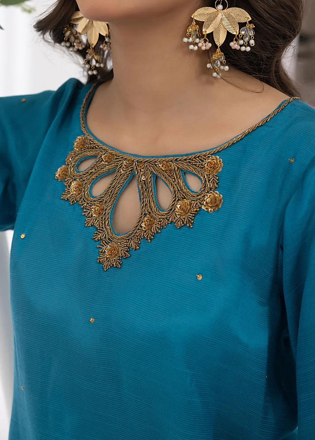 Cyanic Pret Embroidered Raw Silk 2 Piece Suit TURQUOISE