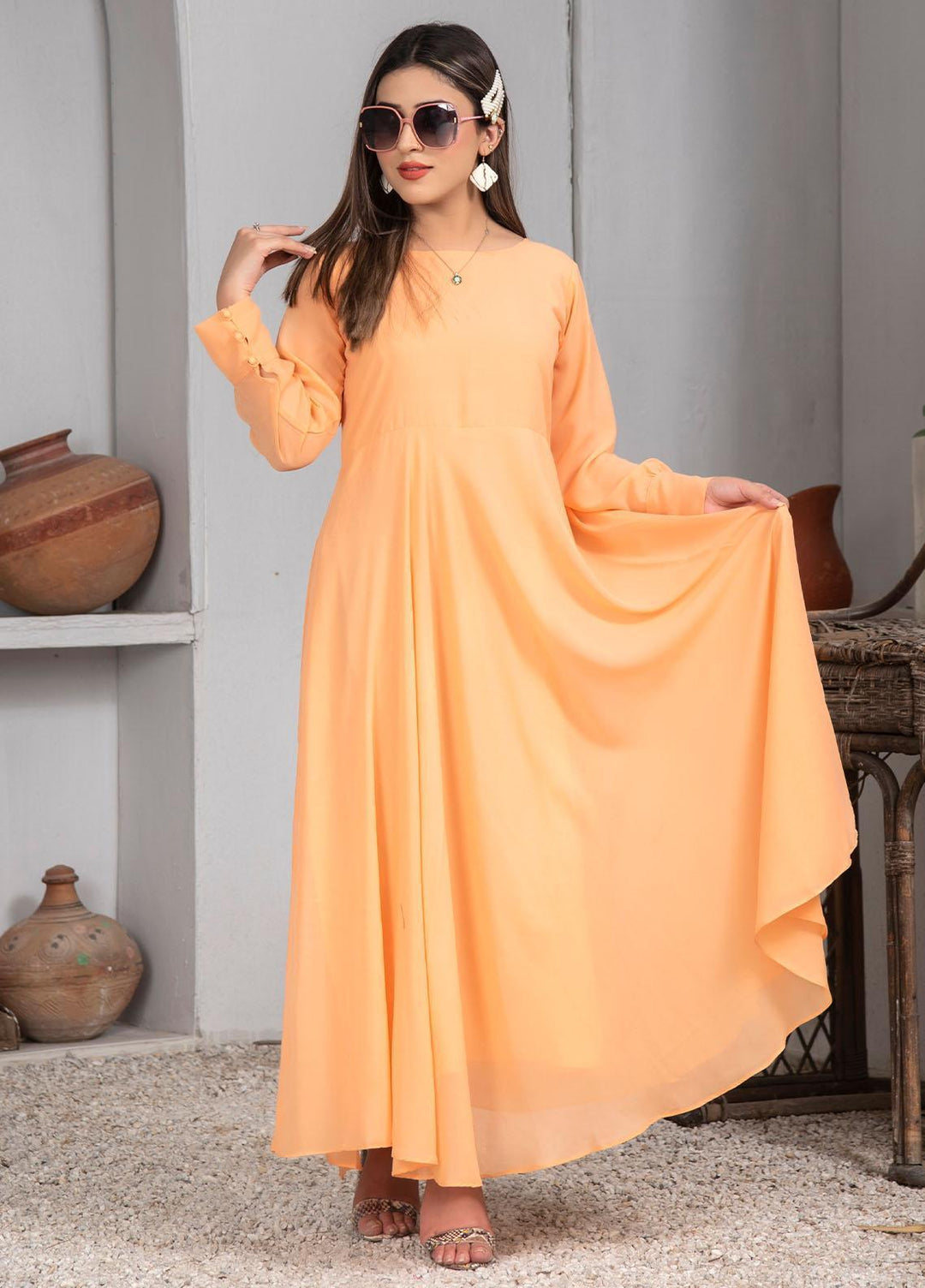 Nazmina Pret Casual Chiffon Frock NZ23Z FR-631 PEACH FLY